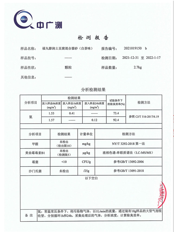 福丸貓砂檢測報告