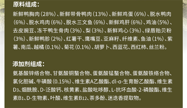 伯纳天纯狗粮成分表